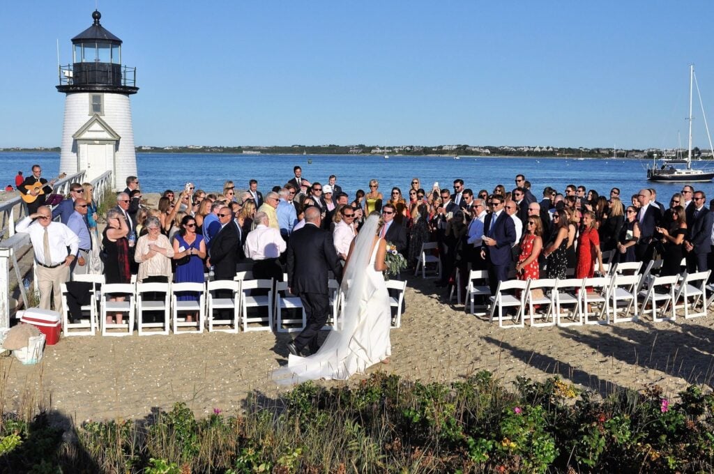 A wedding at Brandt Point Lighthouse in Nantucket.