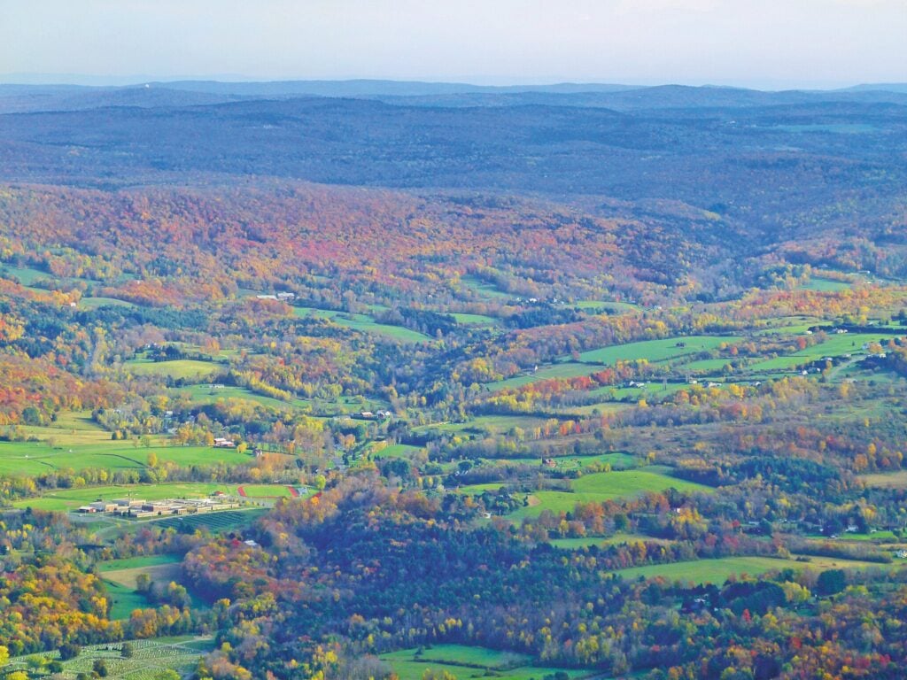 A landscape shot of colorful fall foliage in the Berkshires.
