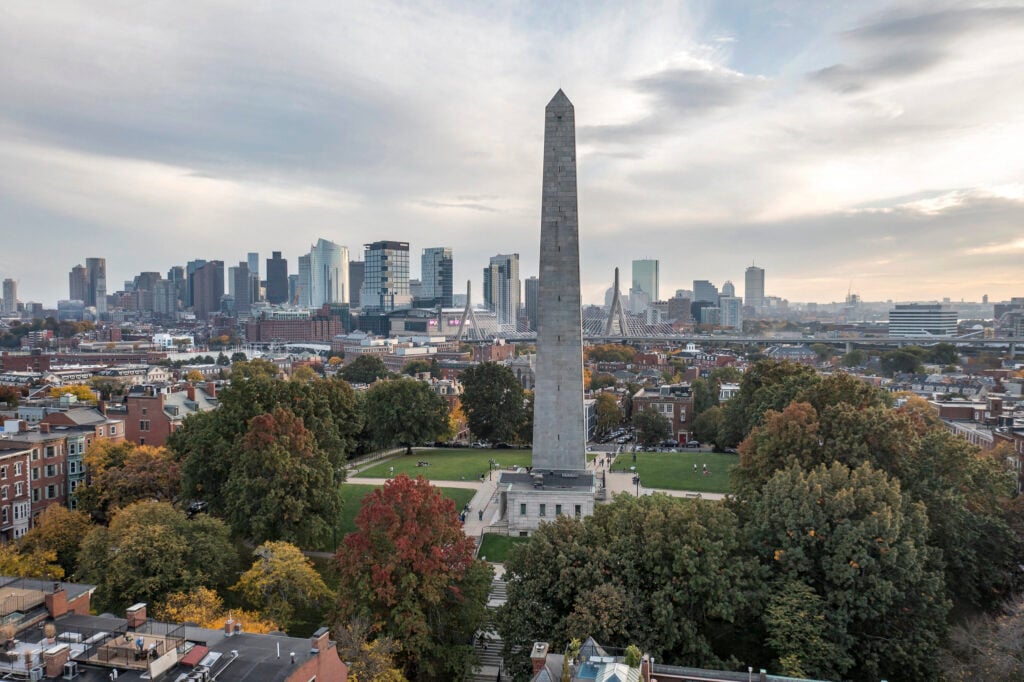 The Bunker Hill Monument in Charlestown, Boston, Massachusetts.