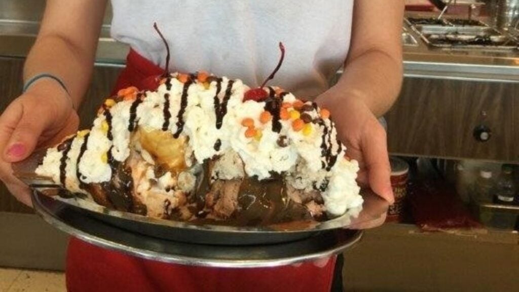 A large ice cream sundae.