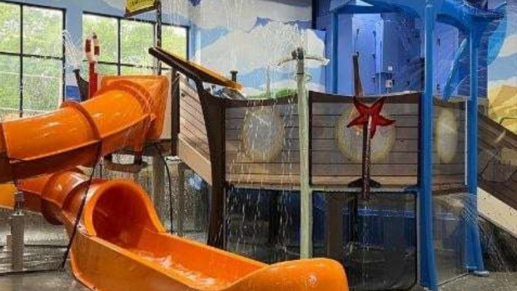 An indoor water slide.