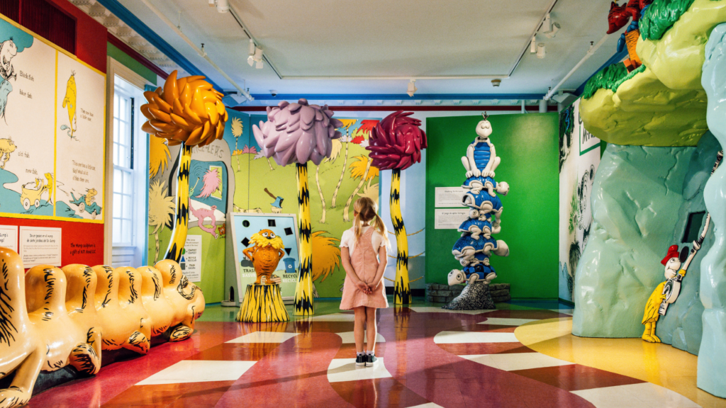 A child stands inside the Dr. Seuss Museum in Springfield.