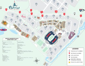 A map of Patriot Place near Gillette Stadium in Foxboro, Massachusetts.