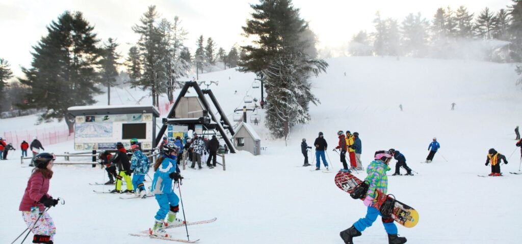 Skiers on the trail in Wachusett.