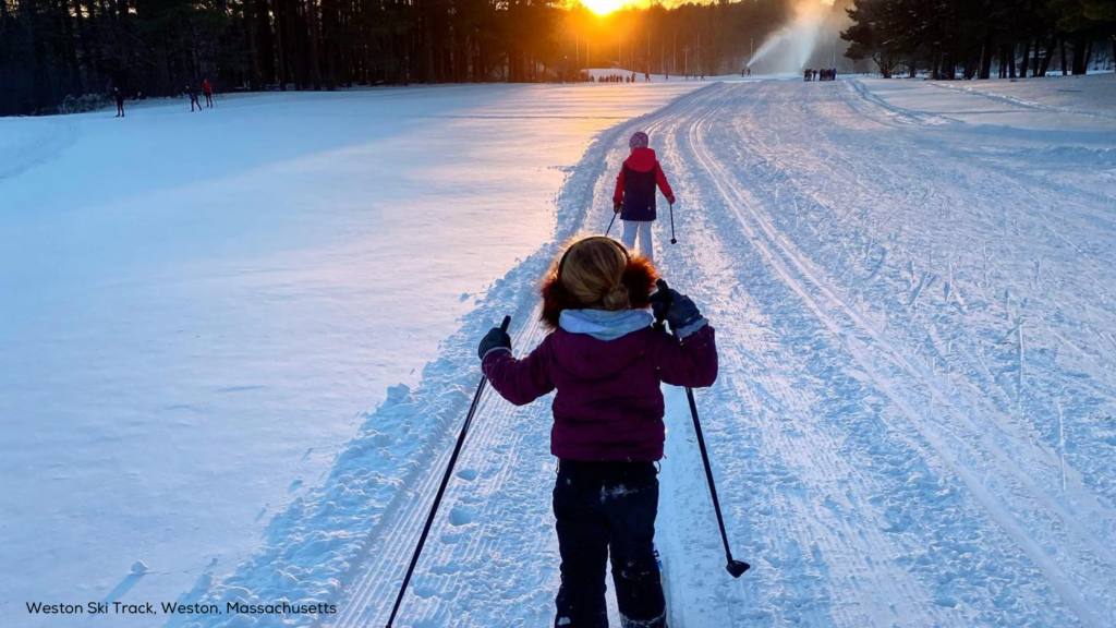 Children cross country ski in Massachusetts.