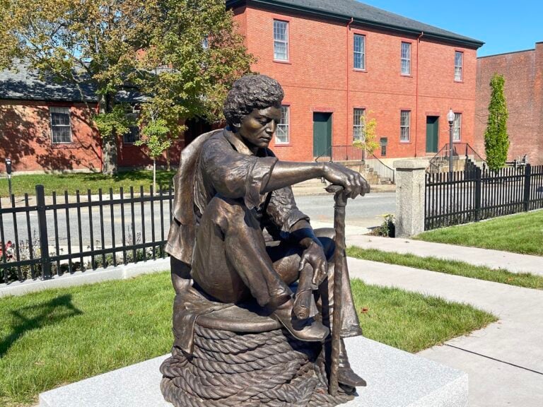 A bronze statue of Frederick Douglas in New Bedford, Massachusetts.