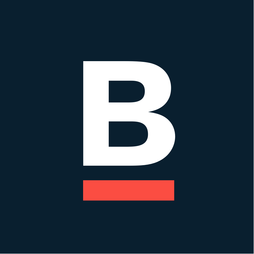 A bold, white capital letter B centered on a dark blue background with a thick red horizontal line beneath it, evoking the spirited energy of Massachusetts during the World Cup.